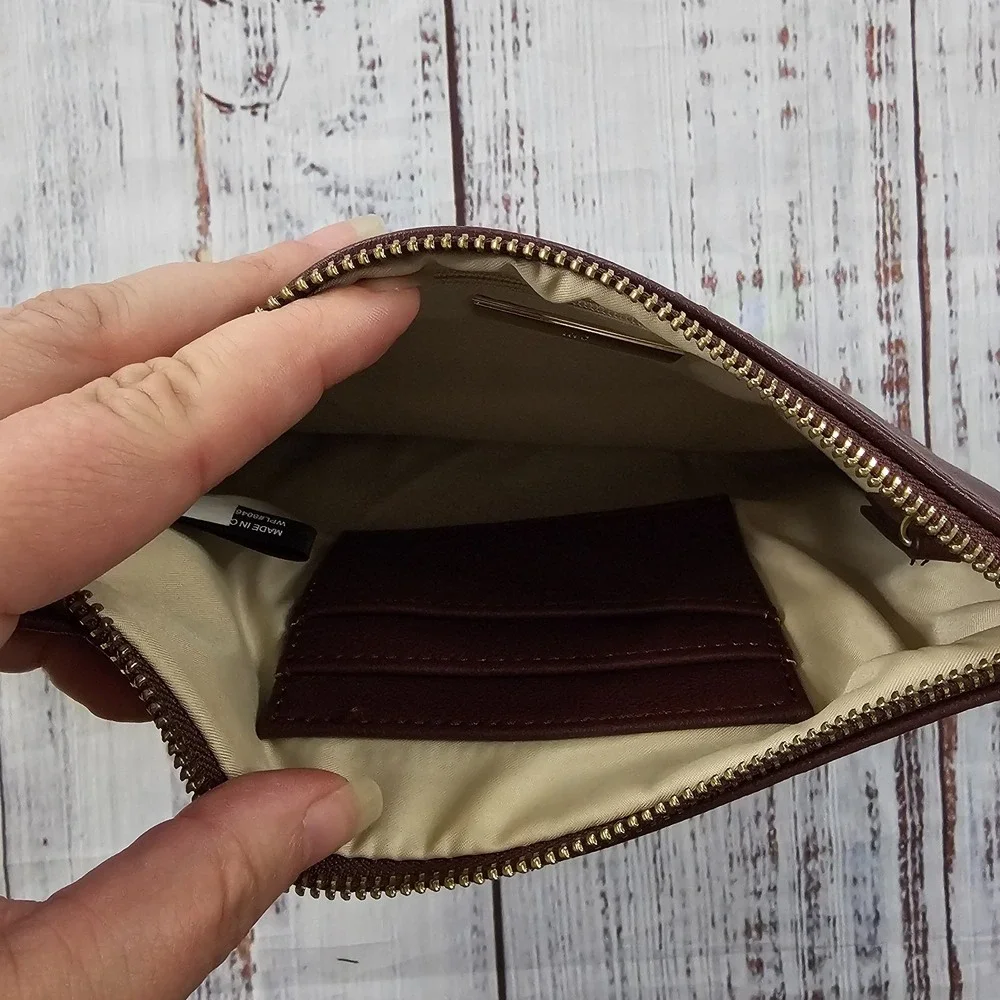 INC Burgundy Faux Leather Ring Handle Clutch Wristlet
